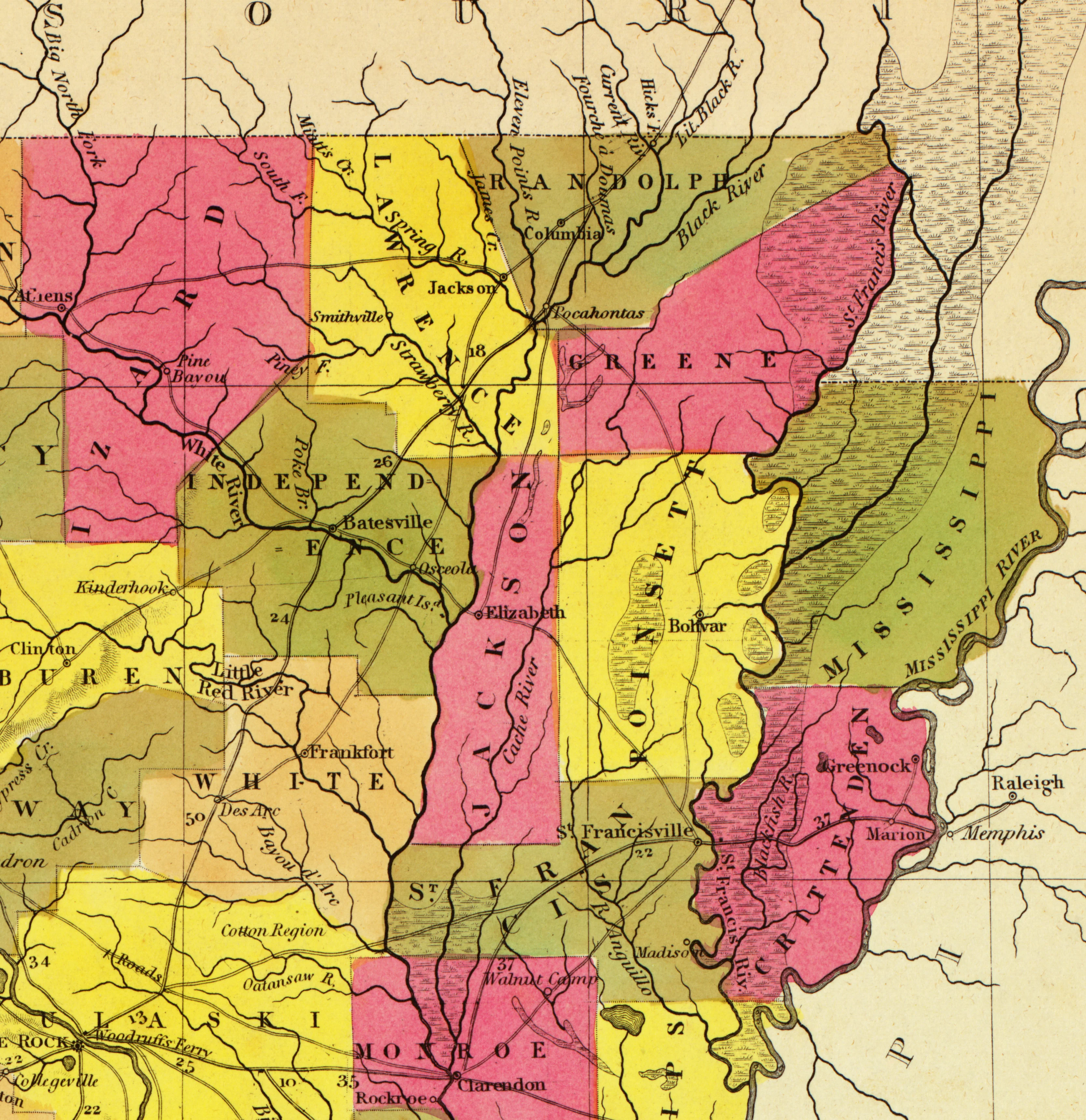 A New Map of Arkansas - Canals, Roads, and Distances, 1847 - Image 4