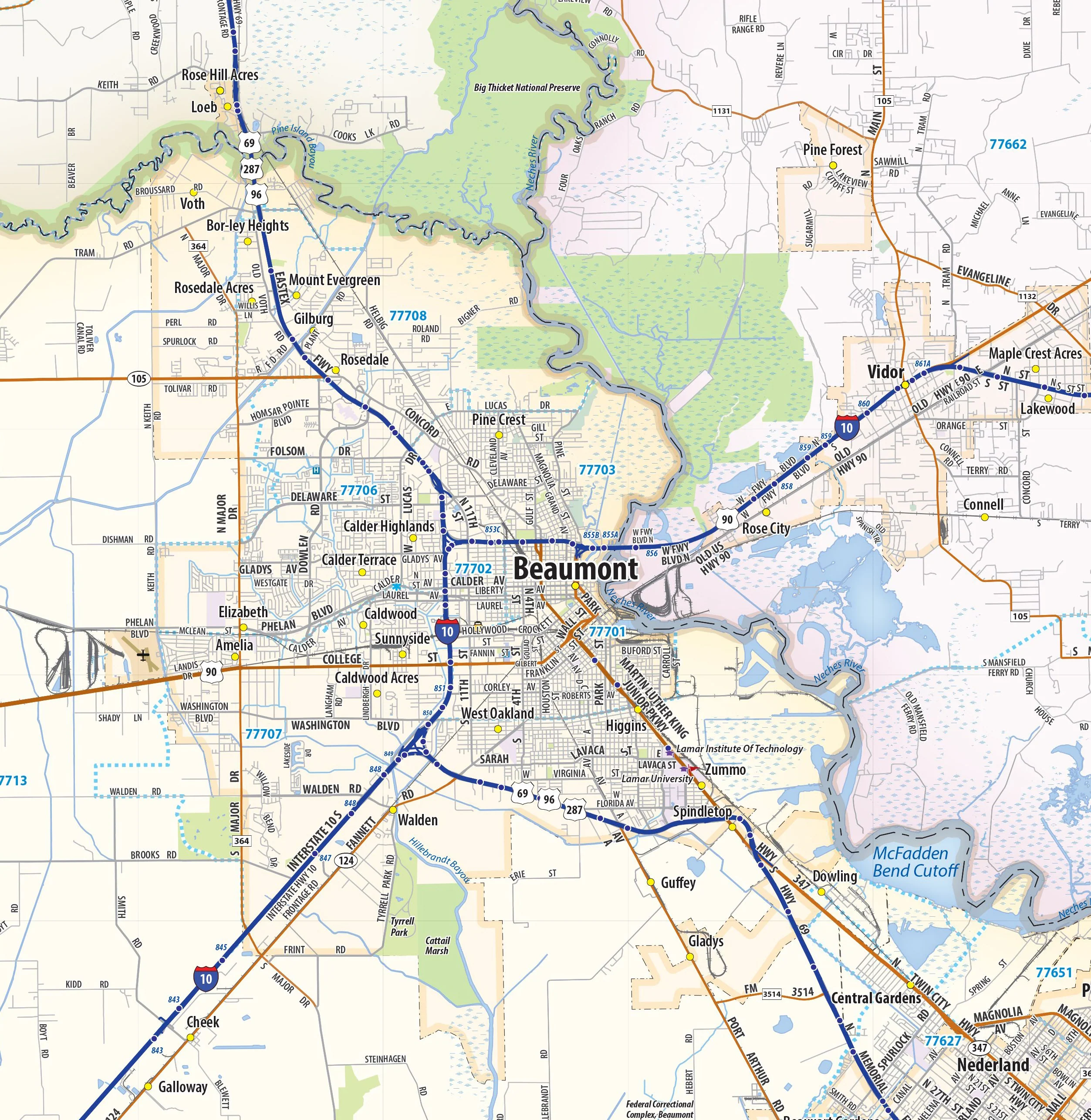 Beaumont, Port Arthur and Lake Charles Area Wall Map - Image 3