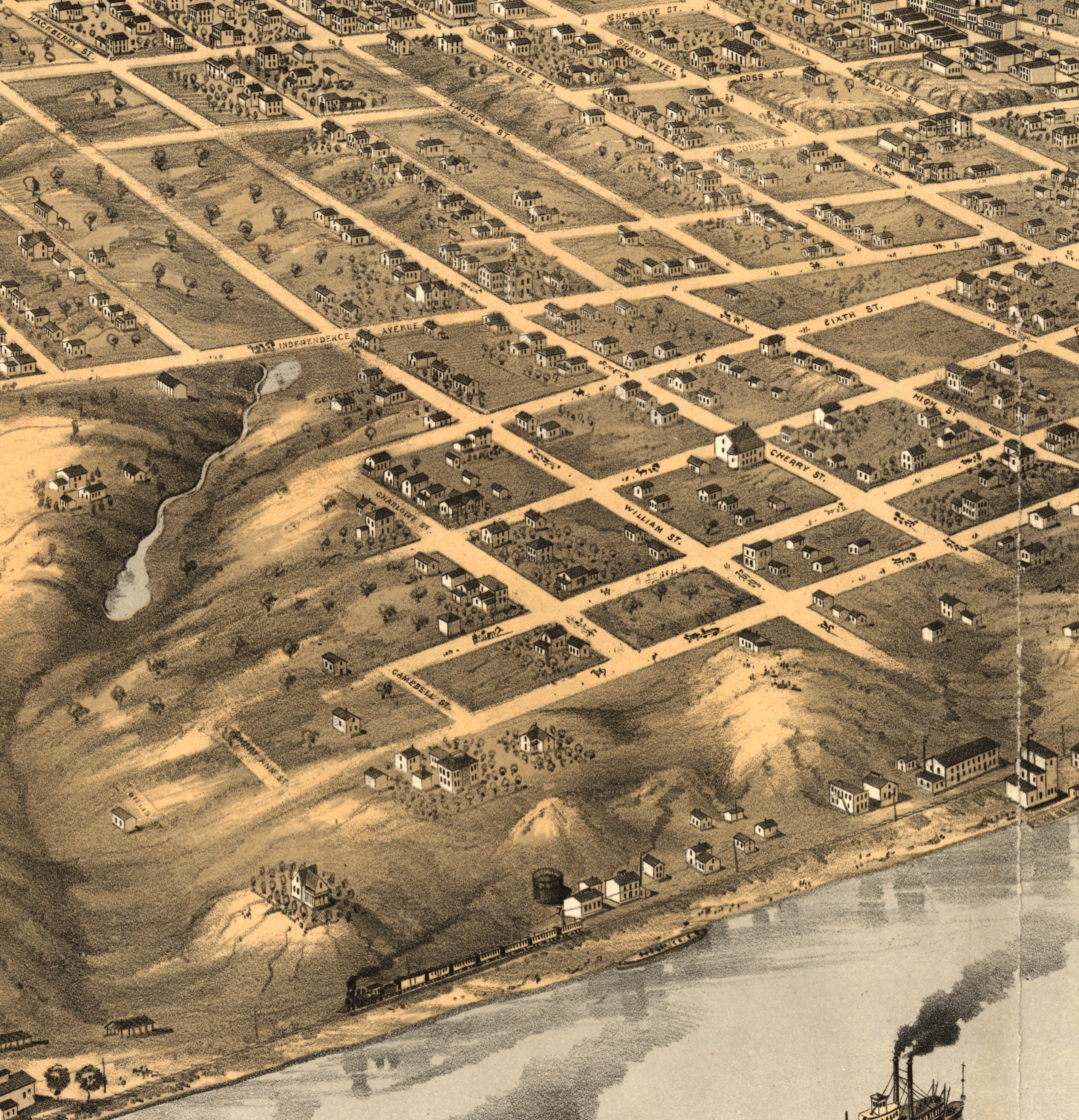 Bird's Eye View of Kansas City, Missouri, 1869 - Image 4