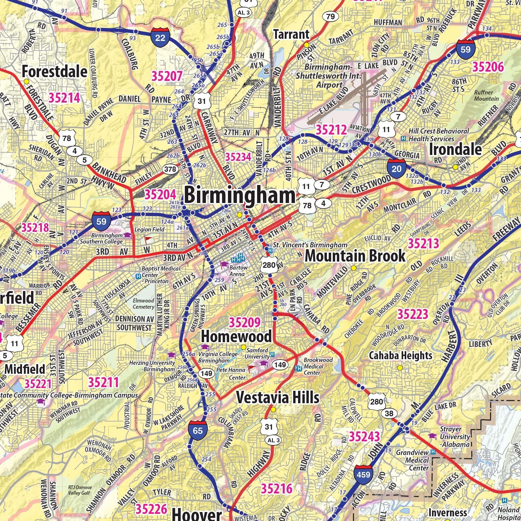 Birmingham Greater Metro Area Wall Map - Image 2