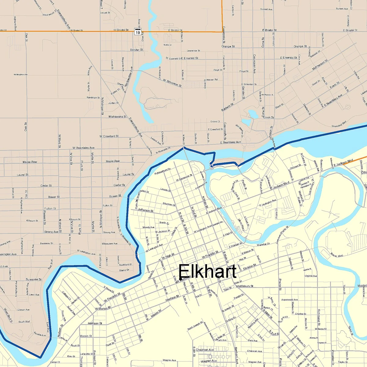 Color Cast Wall Map of Elkhart, IN - Image 2