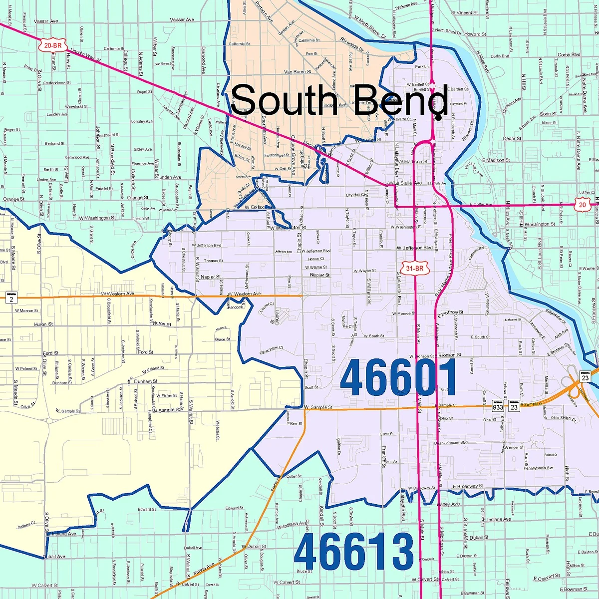 Color Cast Wall Map of South Bend, IN - Image 2