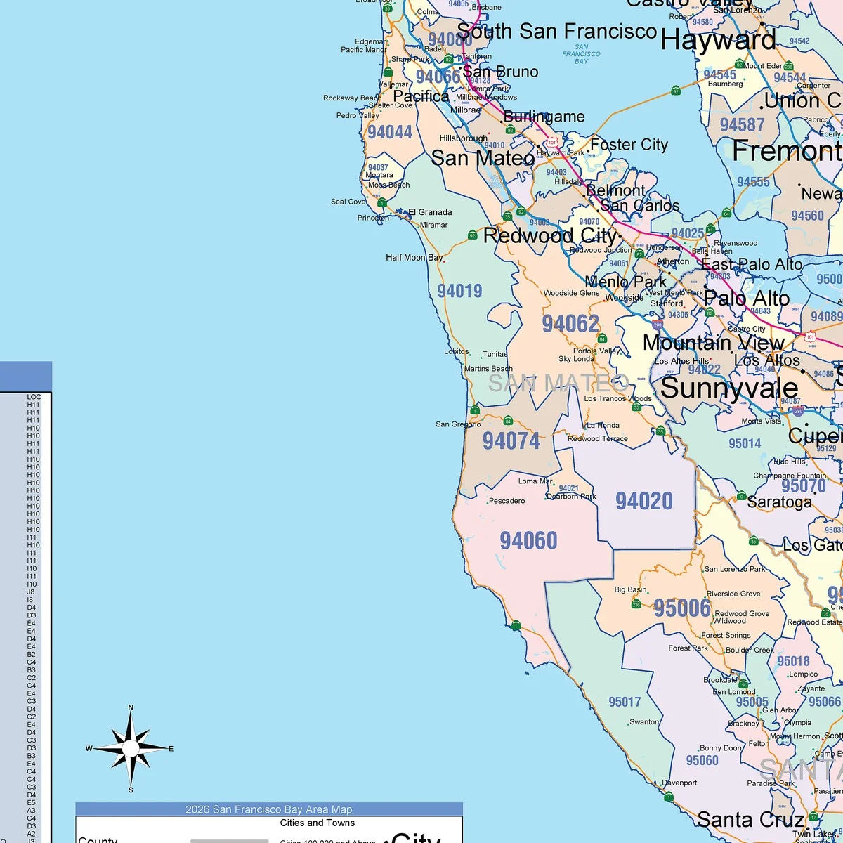Color Cast Zip Code Style Wall Map of Bay Area, CA - Image 5