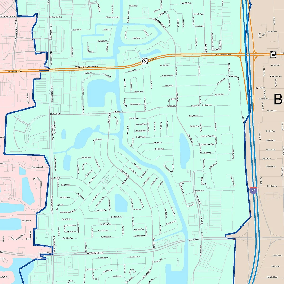 Color Cast Zip Code Style Wall Map of Boynton Beach, FL - Image 2