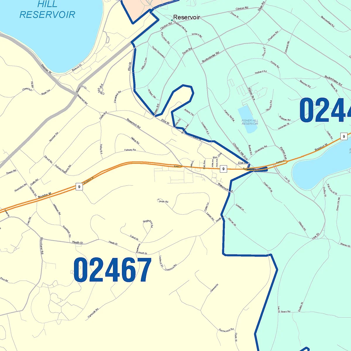 Color Cast Zip Code Style Wall Map of Brookline, MA - Image 2
