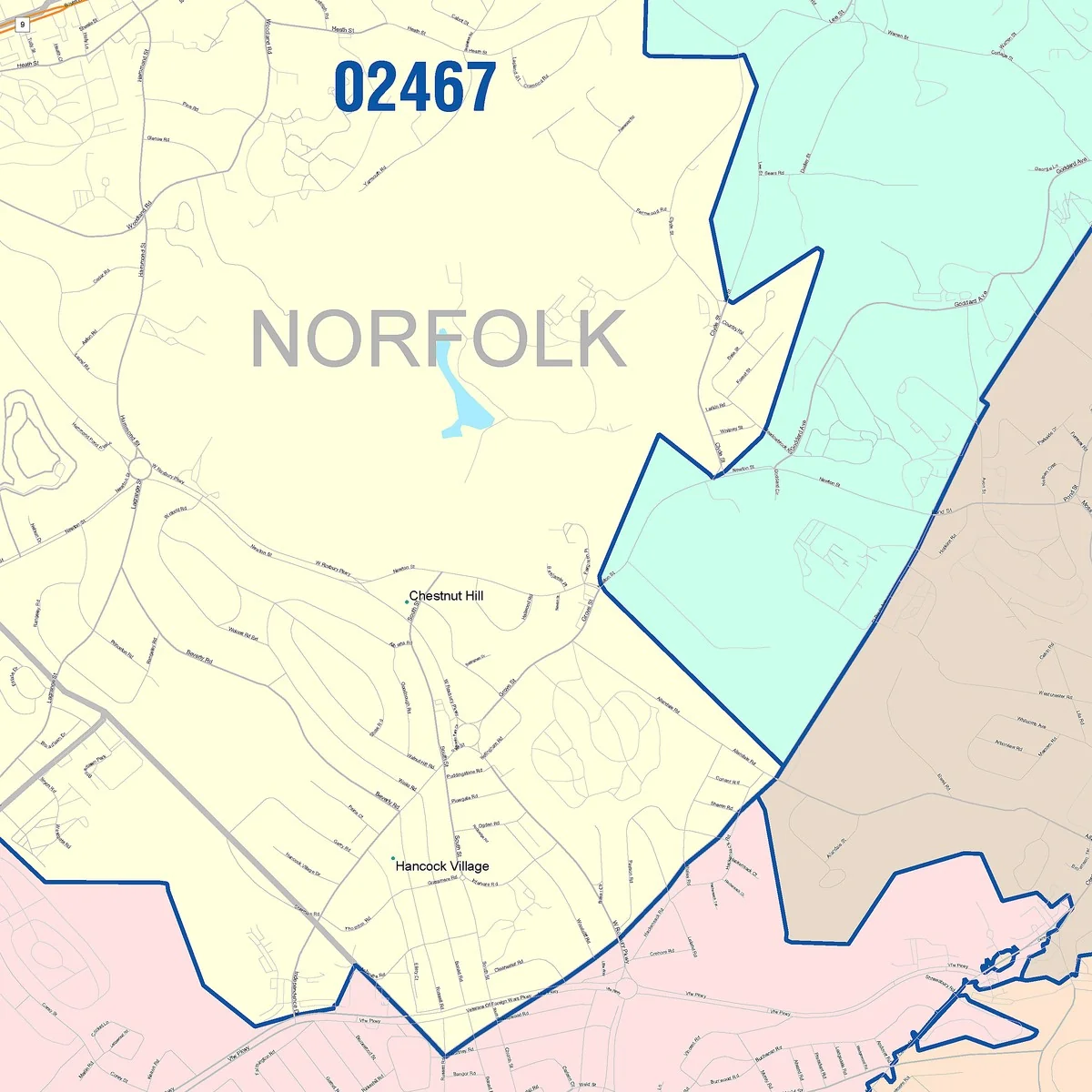 Color Cast Zip Code Style Wall Map of Brookline, MA - Image 5