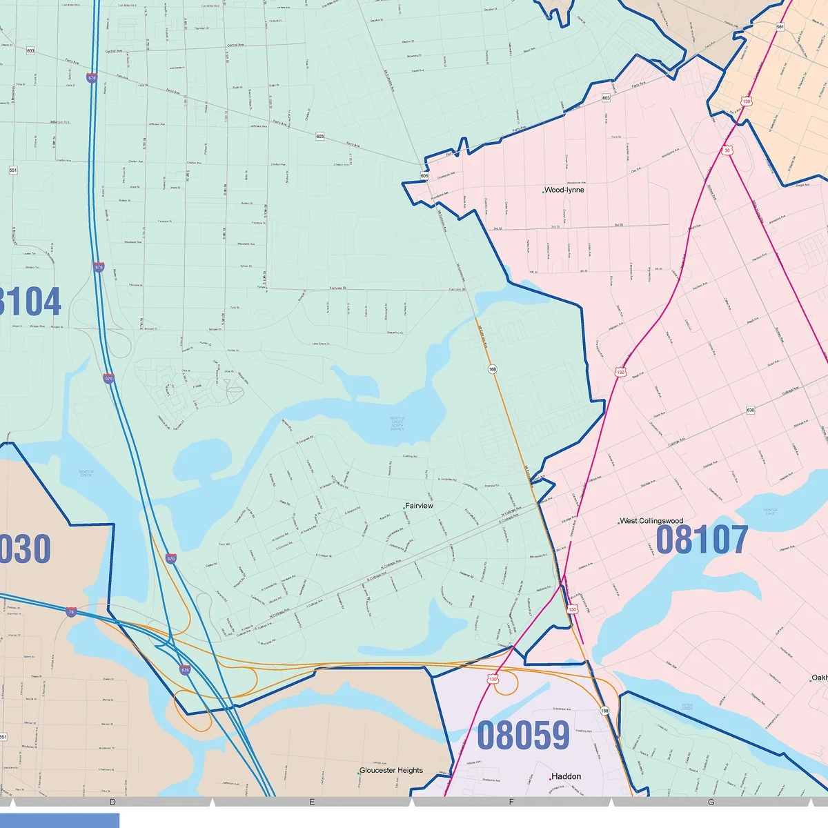 Color Cast Zip Code Style Wall Map of Camden, NJ - Image 5
