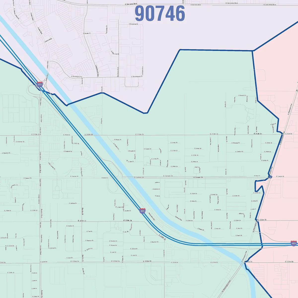 Color Cast Zip Code Style Wall Map of Carson, CA - Image 2