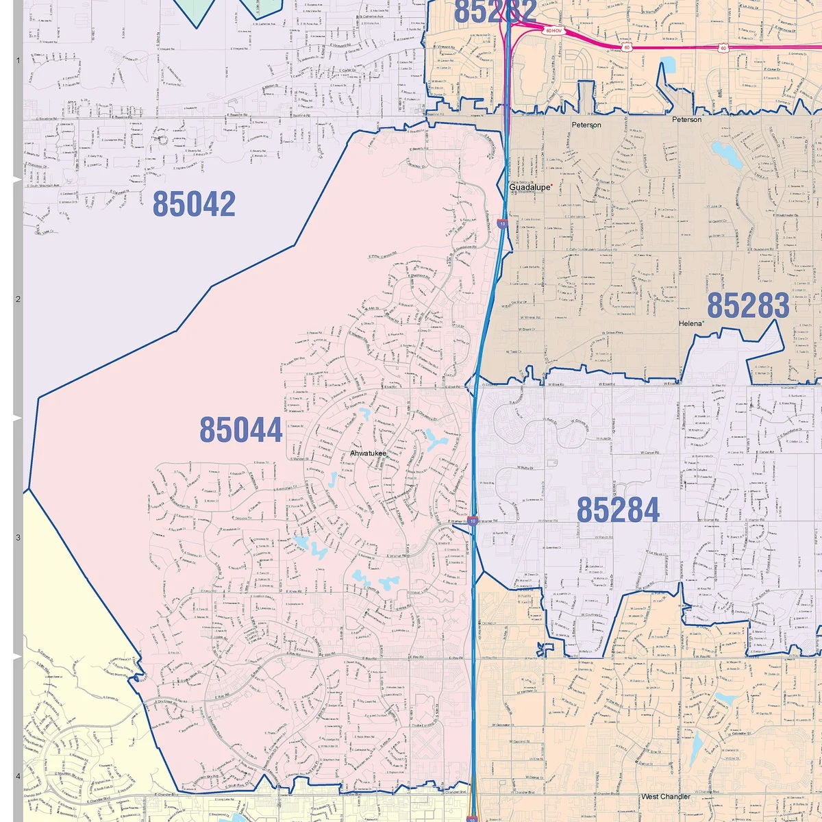 Color Cast Zip Code Style Wall Map of Chandler, AZ - Image 3