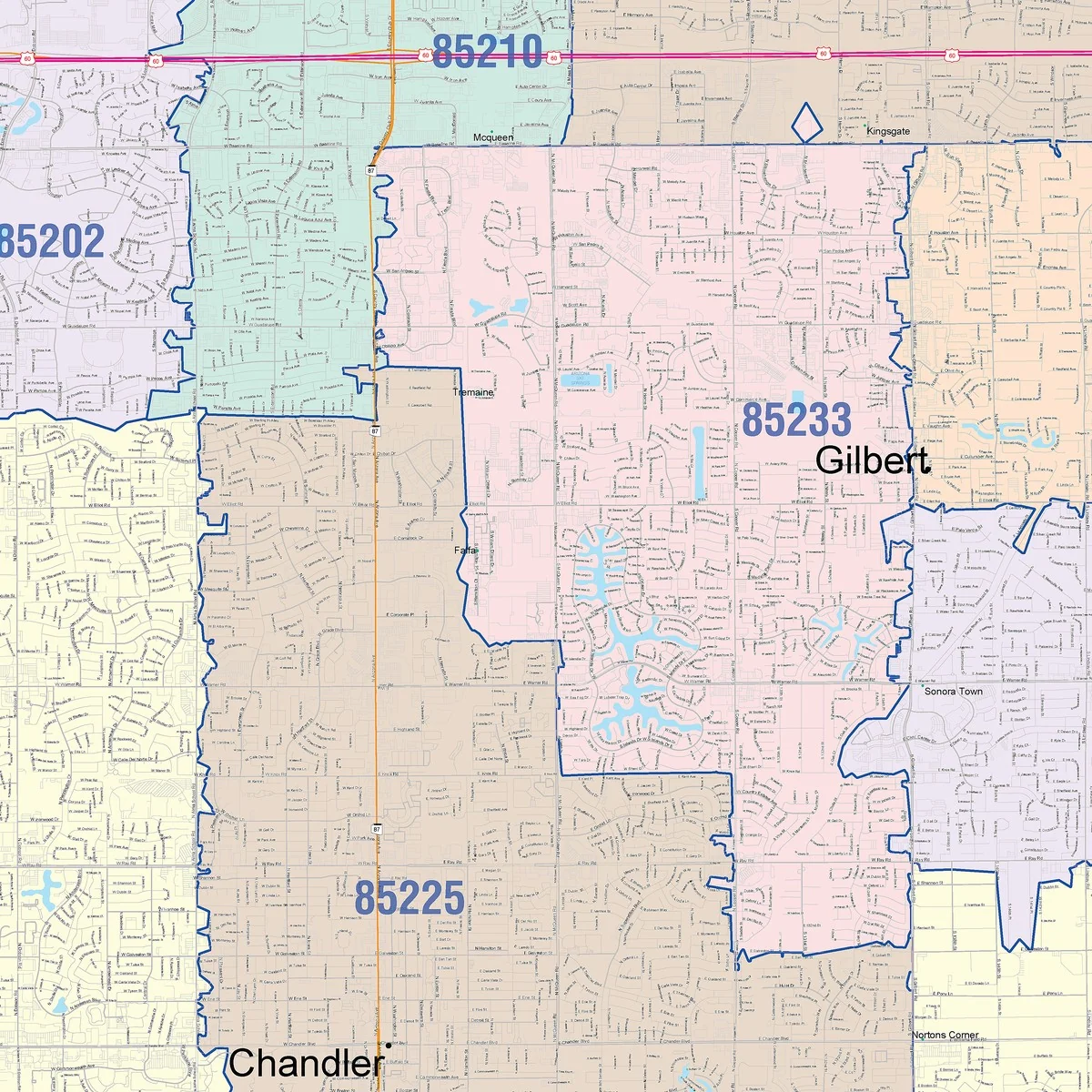 Color Cast Zip Code Style Wall Map of Chandler, AZ - Image 4