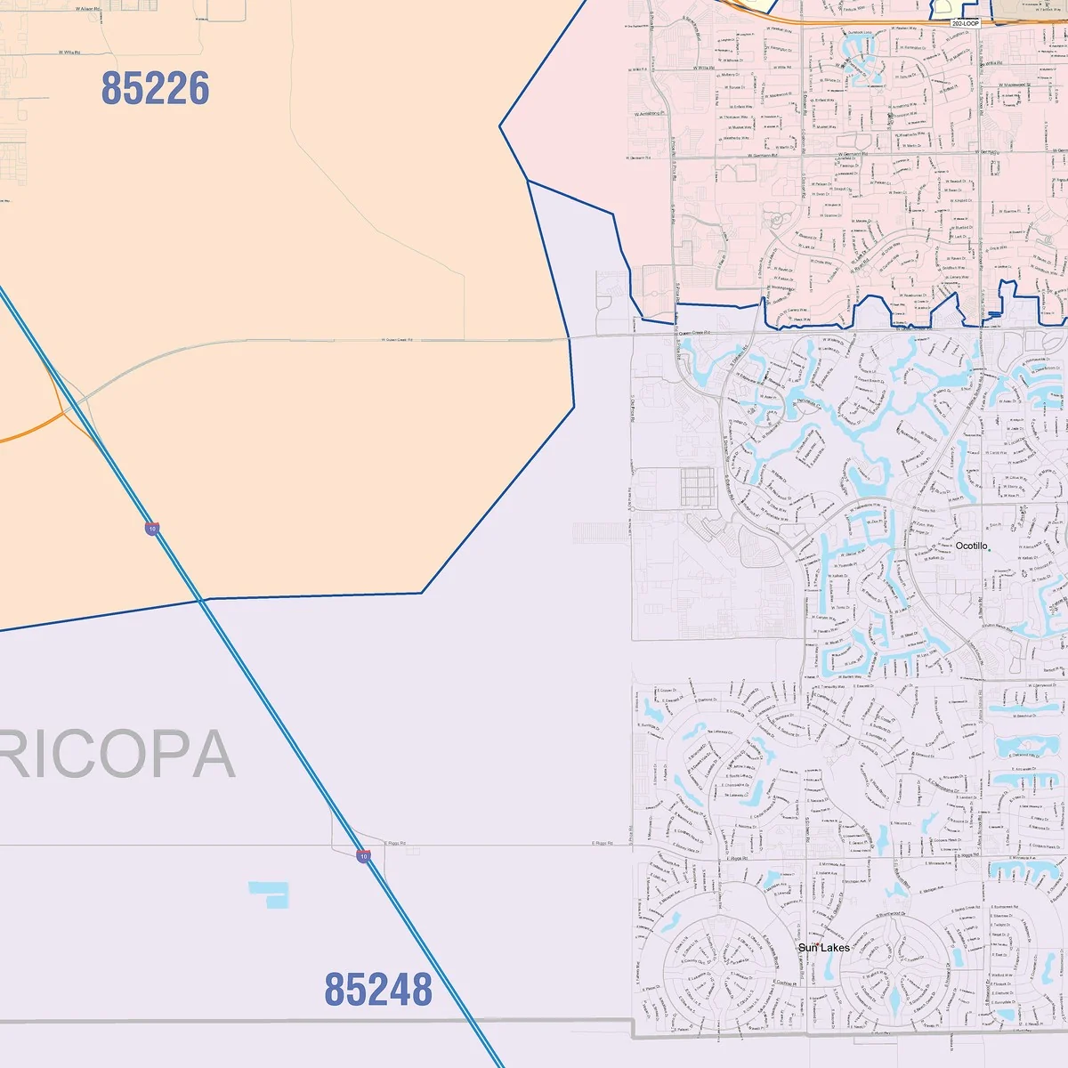 Color Cast Zip Code Style Wall Map of Chandler, AZ - Image 5