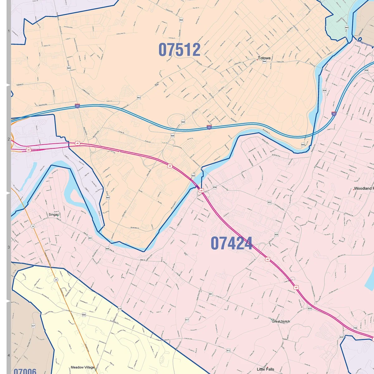 Color Cast Zip Code Style Wall Map of Clifton, NJ - Image 3