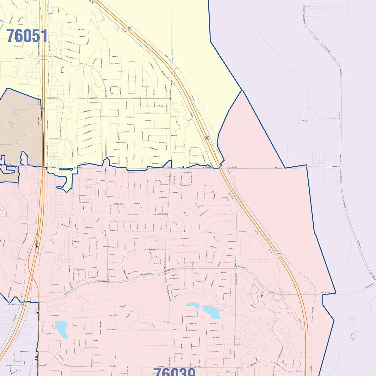 Color Cast Zip Code Style Wall Map of Euless, TX - Image 4