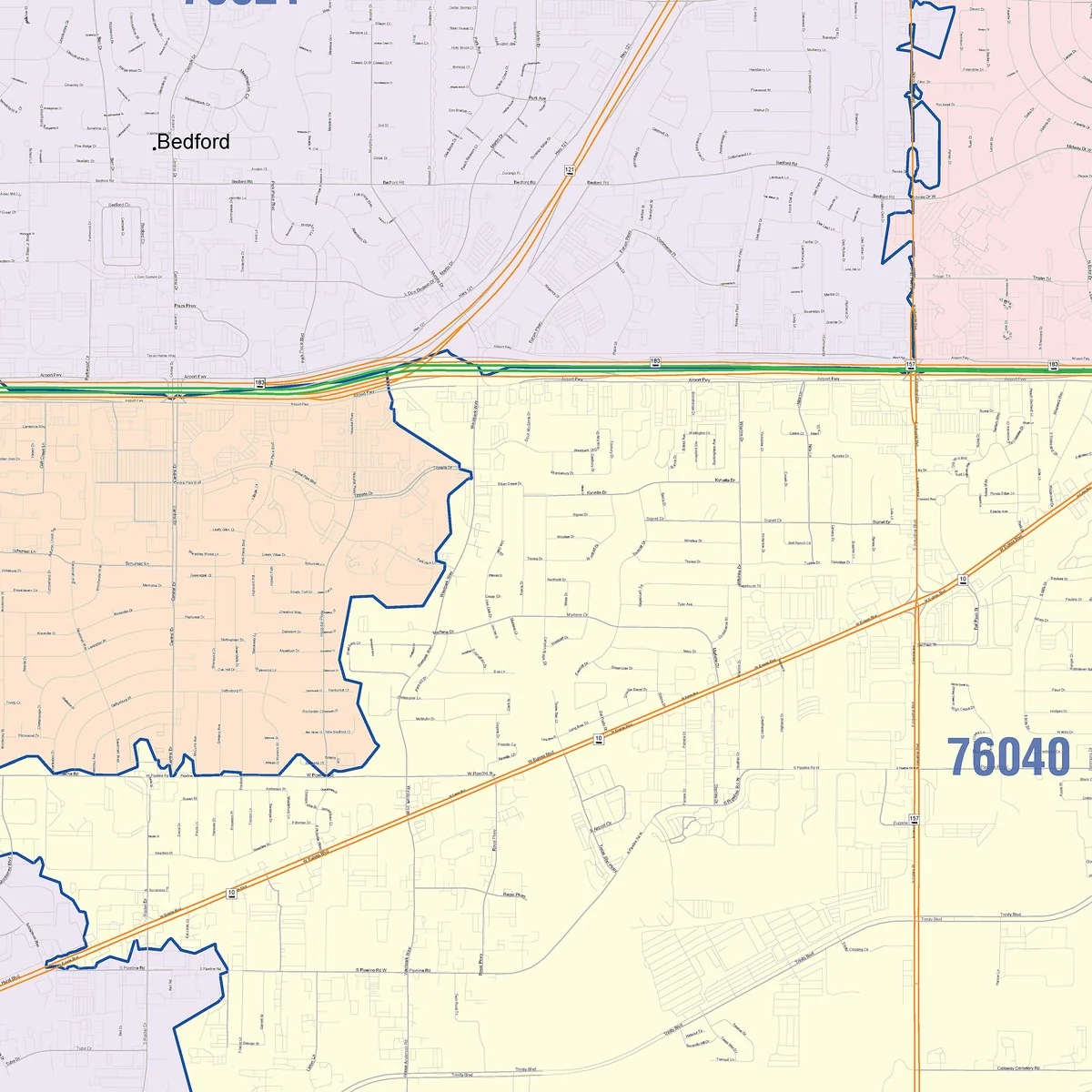 Color Cast Zip Code Style Wall Map of Euless, TX - Image 5