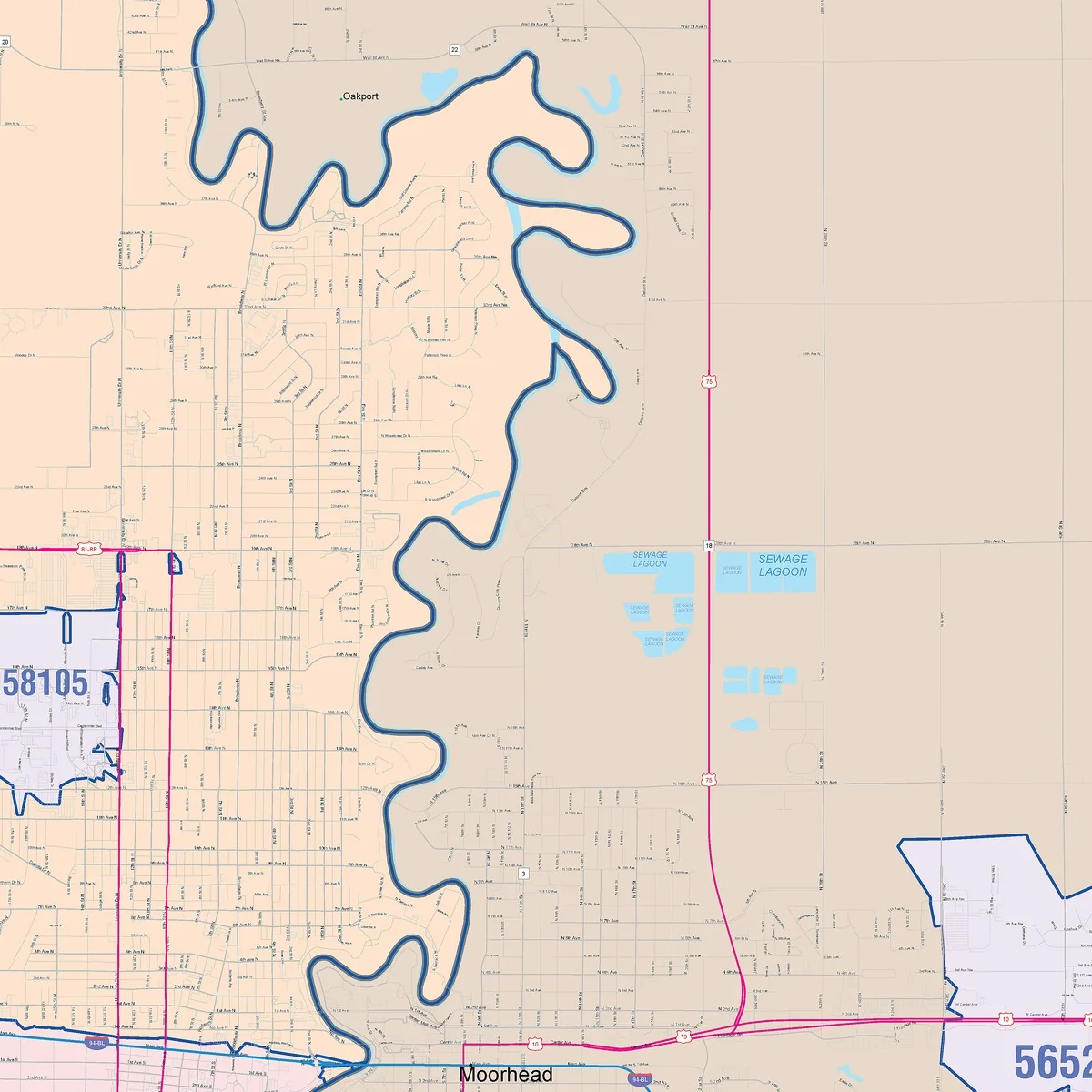 Color Cast Zip Code Style Wall Map of Fargo, ND - Image 4