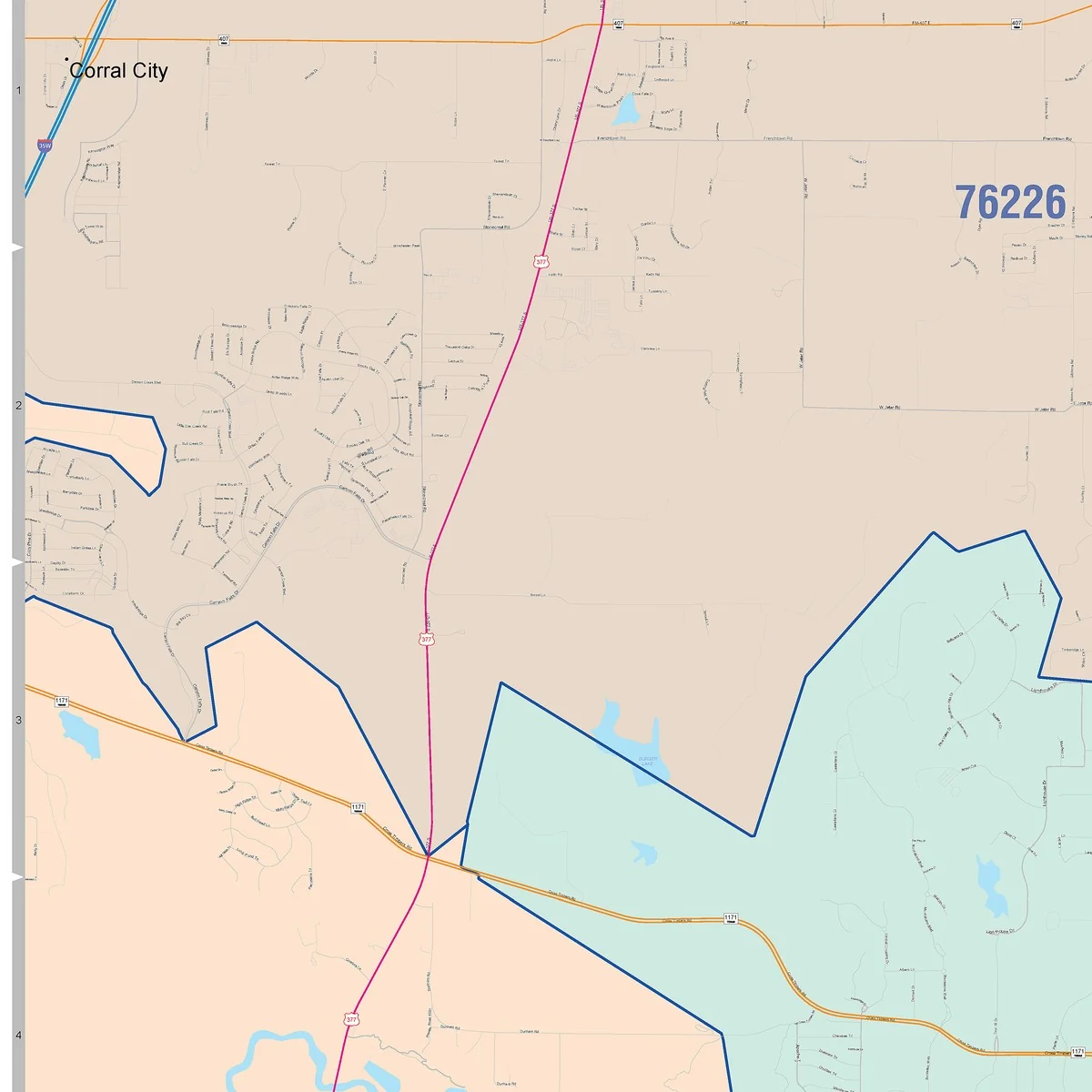 Color Cast Zip Code Style Wall Map of Flower Mound, TX - Image 3