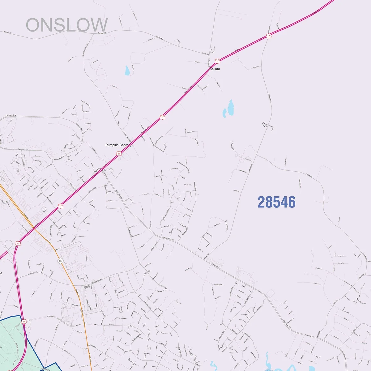 Color Cast Zip Code Style Wall Map of Jacksonville, NC - Image 4