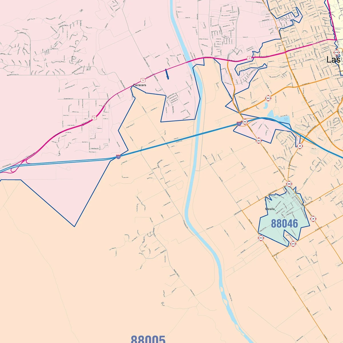 Color Cast Zip Code Style Wall Map of Las Cruces, NM - Image 5