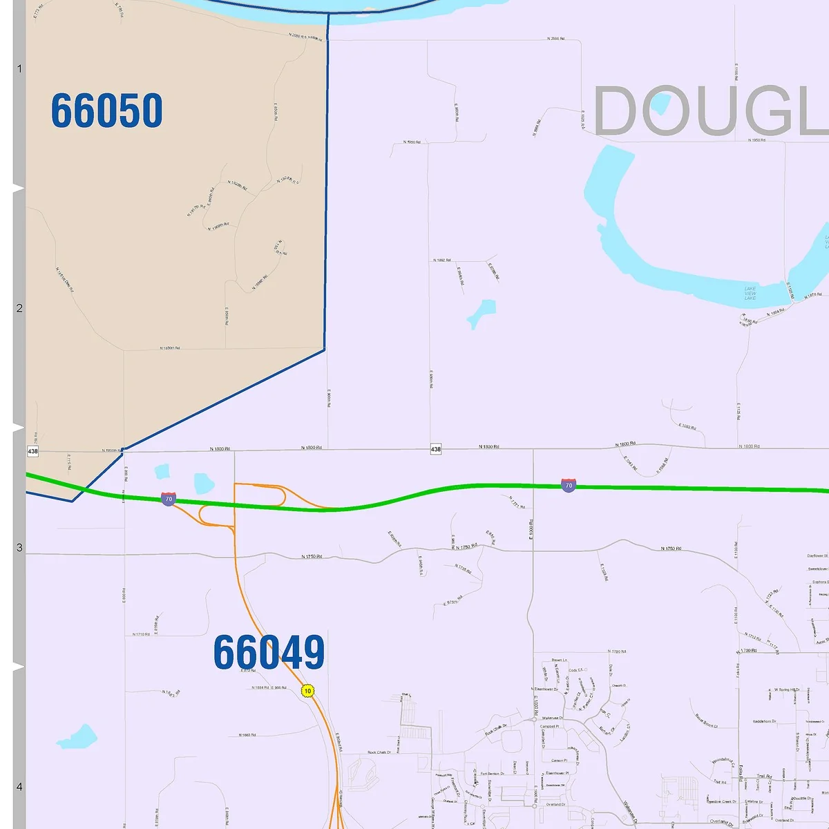Color Cast Zip Code Style Wall Map of Lawrence, KS - Image 3