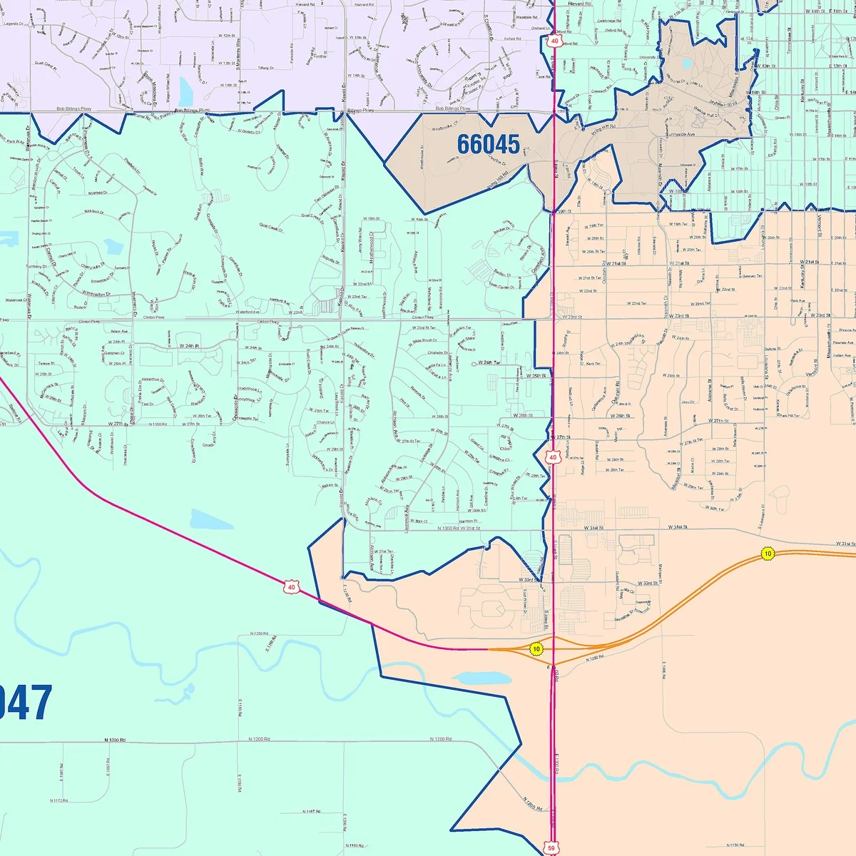 Color Cast Zip Code Style Wall Map of Lawrence, KS - Image 5