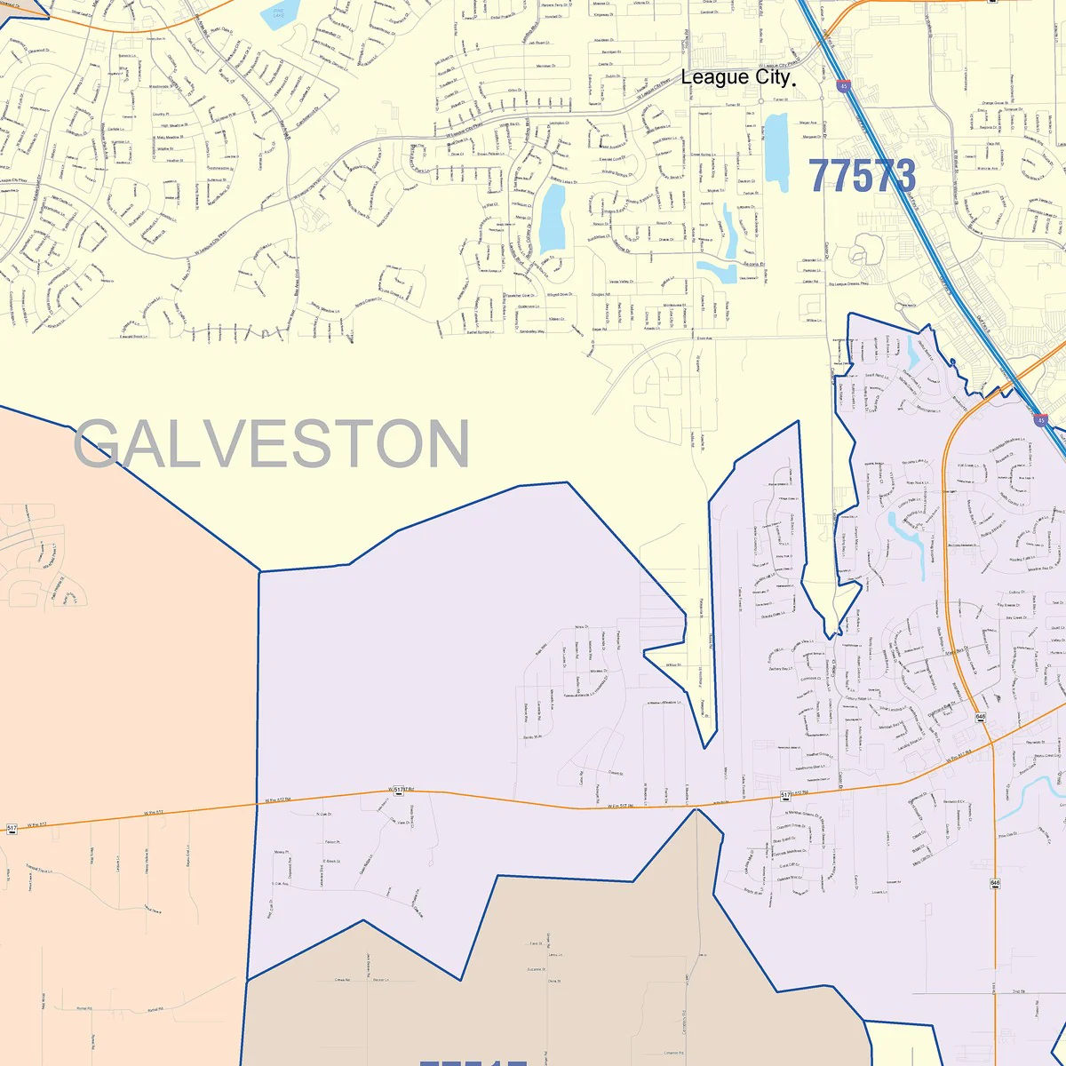 Color Cast Zip Code Style Wall Map of League City, TX - Image 5