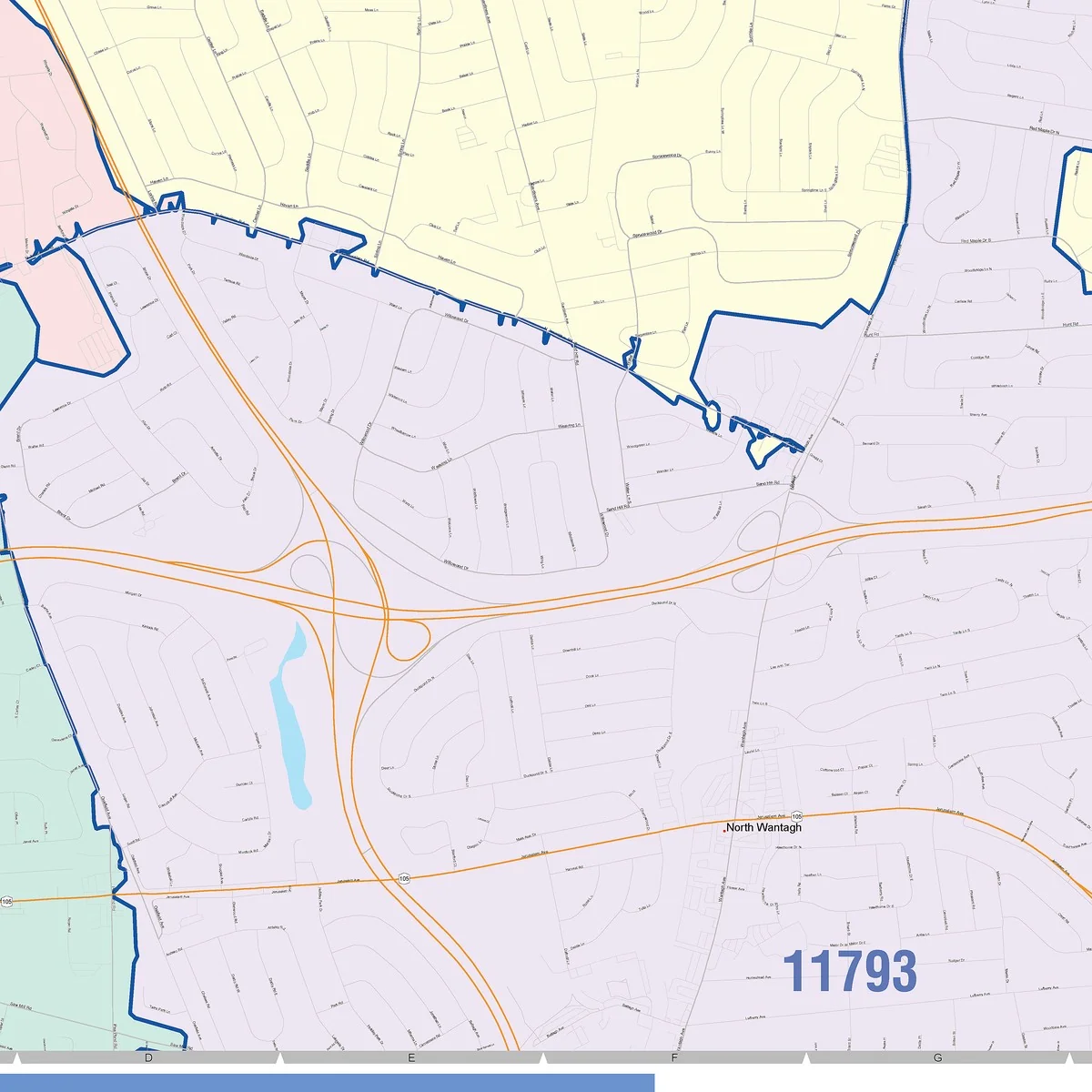 Color Cast Zip Code Style Wall Map of Levittown, NY - Image 5