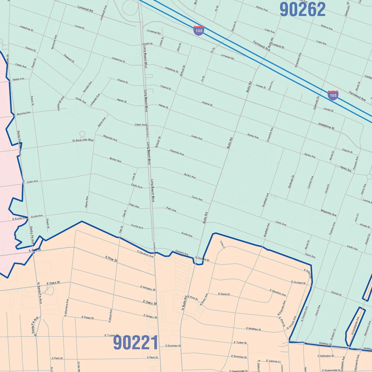Color Cast Zip Code Style Wall Map of Lynwood, CA - Image 5