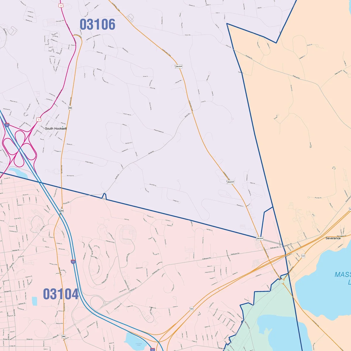 Color Cast Zip Code Style Wall Map of Manchester, NH - Image 4