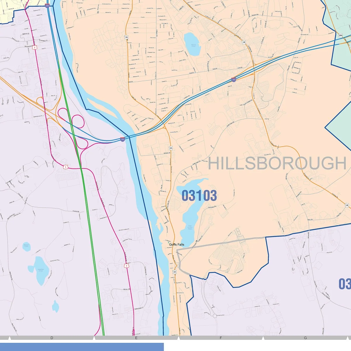 Color Cast Zip Code Style Wall Map of Manchester, NH - Image 5