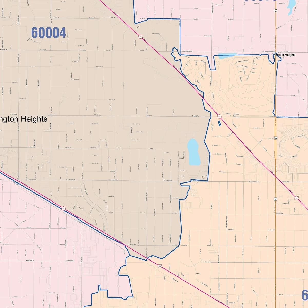 Color Cast Zip Code Style Wall Map of Mount Prospect, IL - Image 3