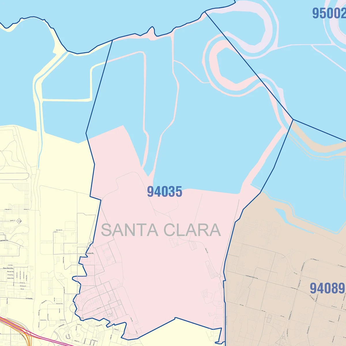 Color Cast Zip Code Style Wall Map of Mountain View, CA - Image 4