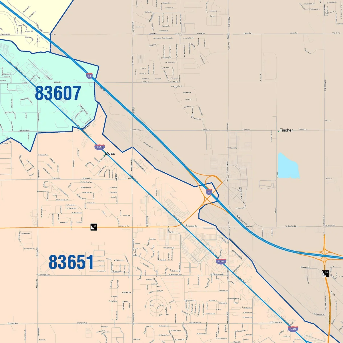 Color Cast Zip Code Style Wall Map of Nampa, ID - Image 3
