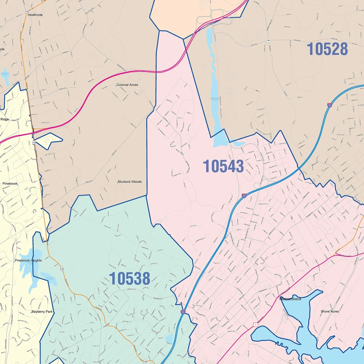 Color Cast Zip Code Style Wall Map of New Rochelle, NY - Image 4