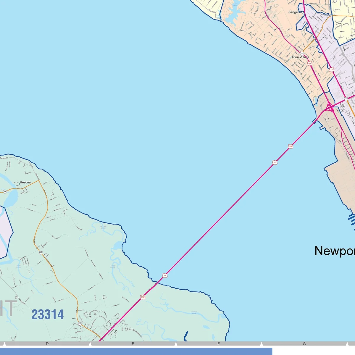 Color Cast Zip Code Style Wall Map of Newport News, VA - Image 5