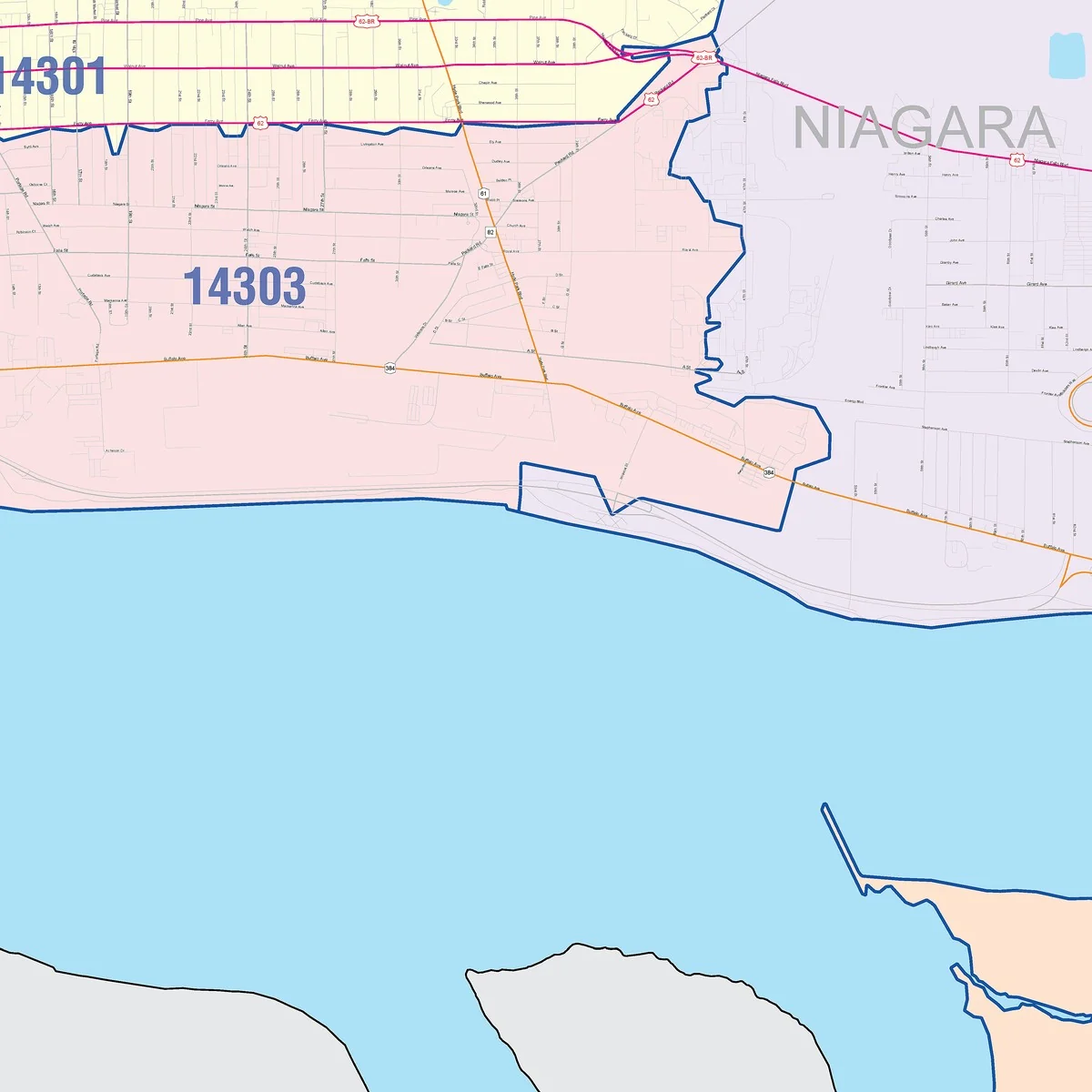 Color Cast Zip Code Style Wall Map of Niagara Falls, NY - Image 5