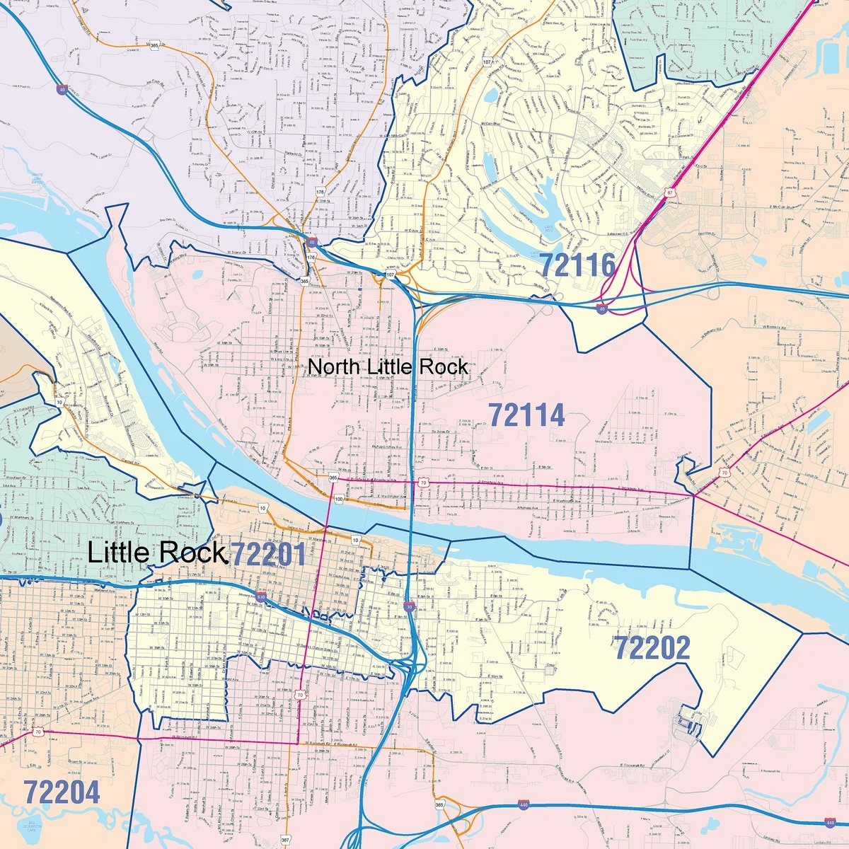 Color Cast Zip Code Style Wall Map of North Little Rock, AR - Image 5