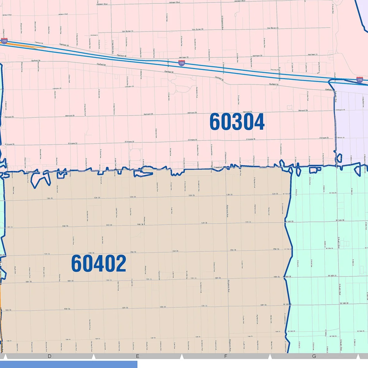 Color Cast Zip Code Style Wall Map of Oak Park, IL - Image 5