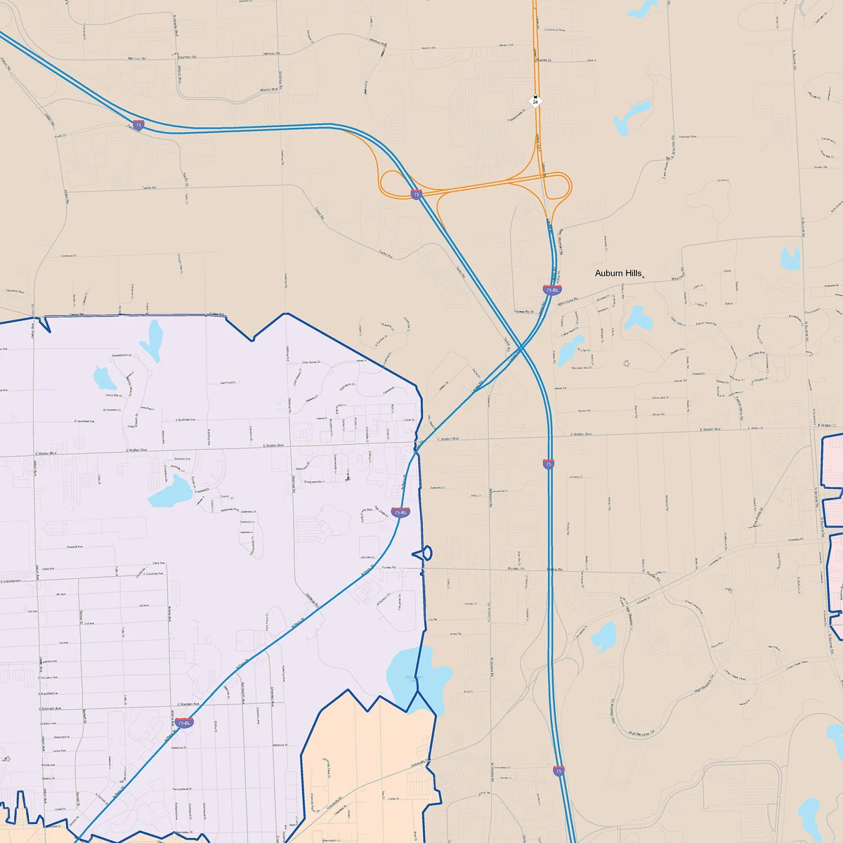 Color Cast Zip Code Style Wall Map of Pontiac, MI - Image 4