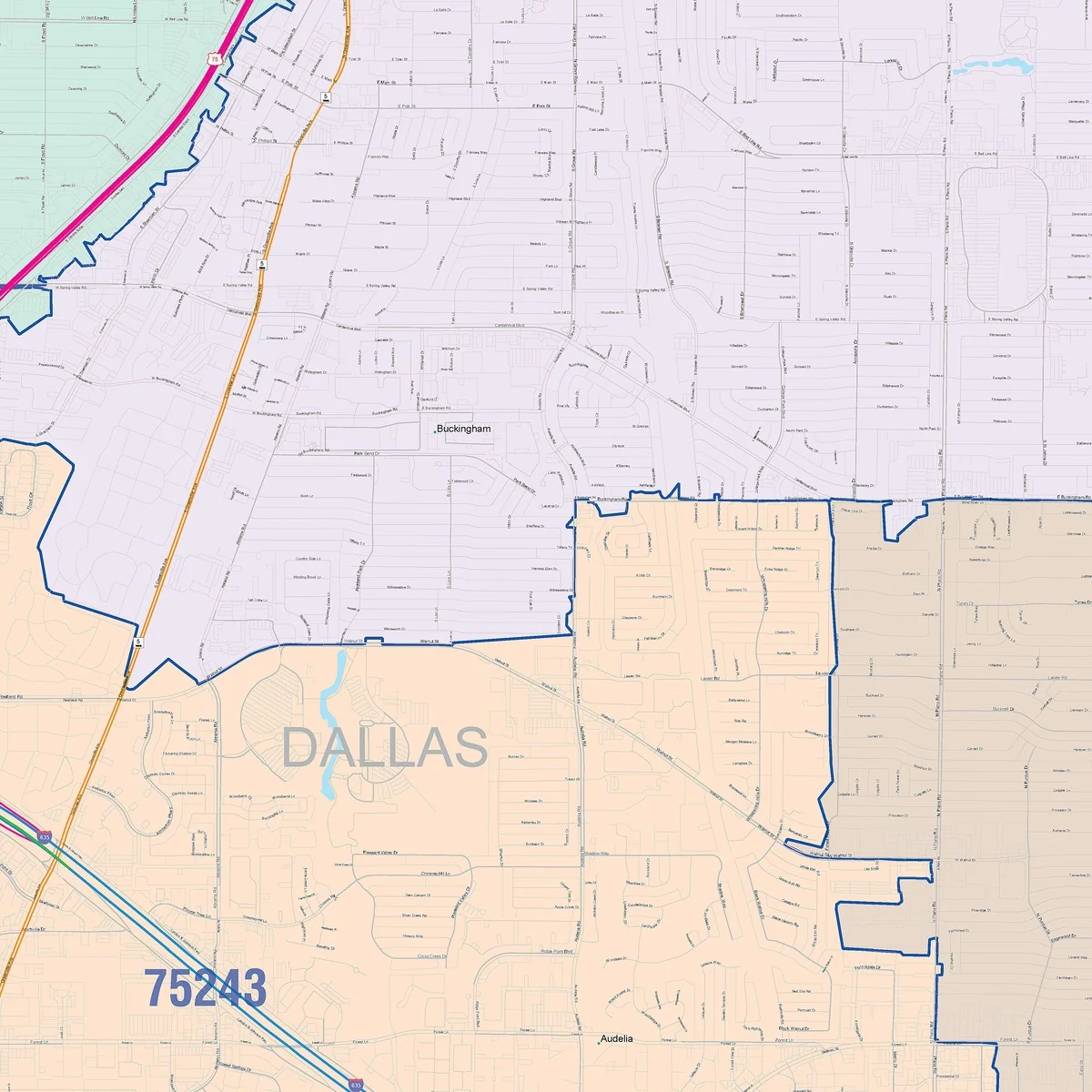 Color Cast Zip Code Style Wall Map of Richardson, TX - Image 5