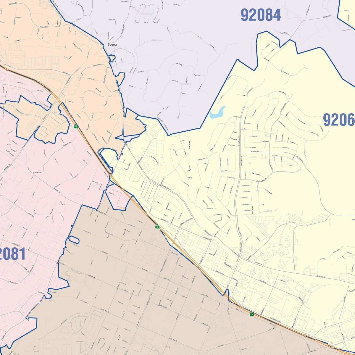 Color Cast Zip Code Style Wall Map of San Marcos, CA - Image 3