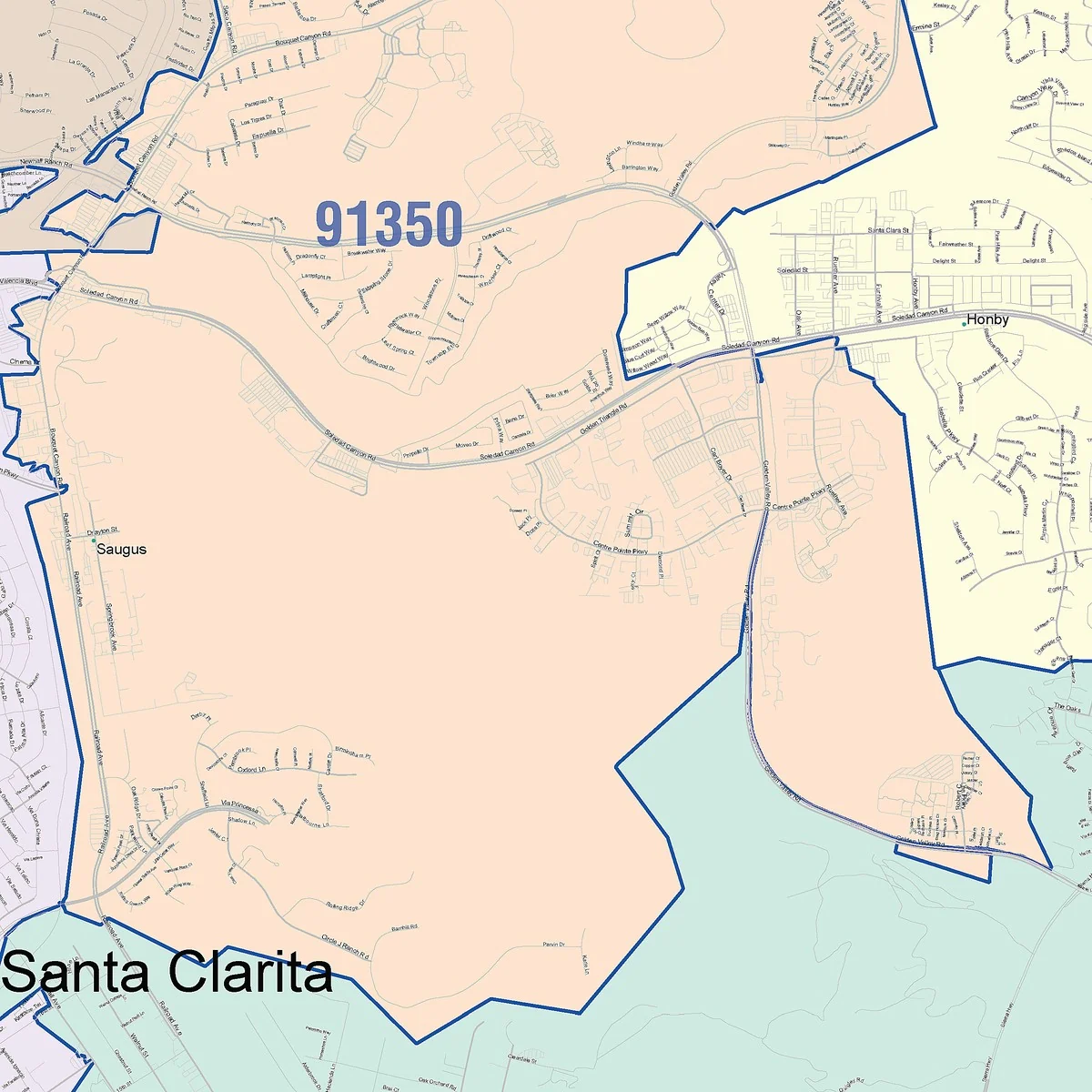 Color Cast Zip Code Style Wall Map of Santa Clarita, CA - Image 2