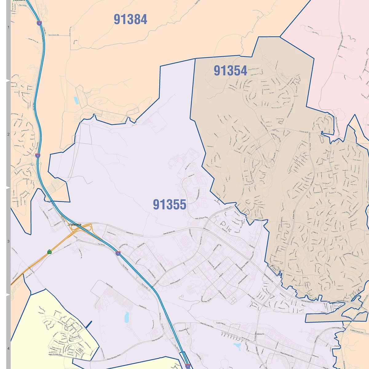 Color Cast Zip Code Style Wall Map of Santa Clarita, CA - Image 3