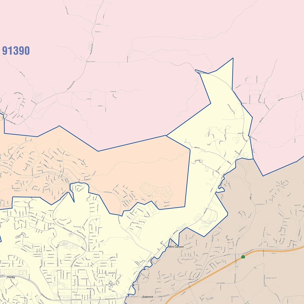 Color Cast Zip Code Style Wall Map of Santa Clarita, CA - Image 4