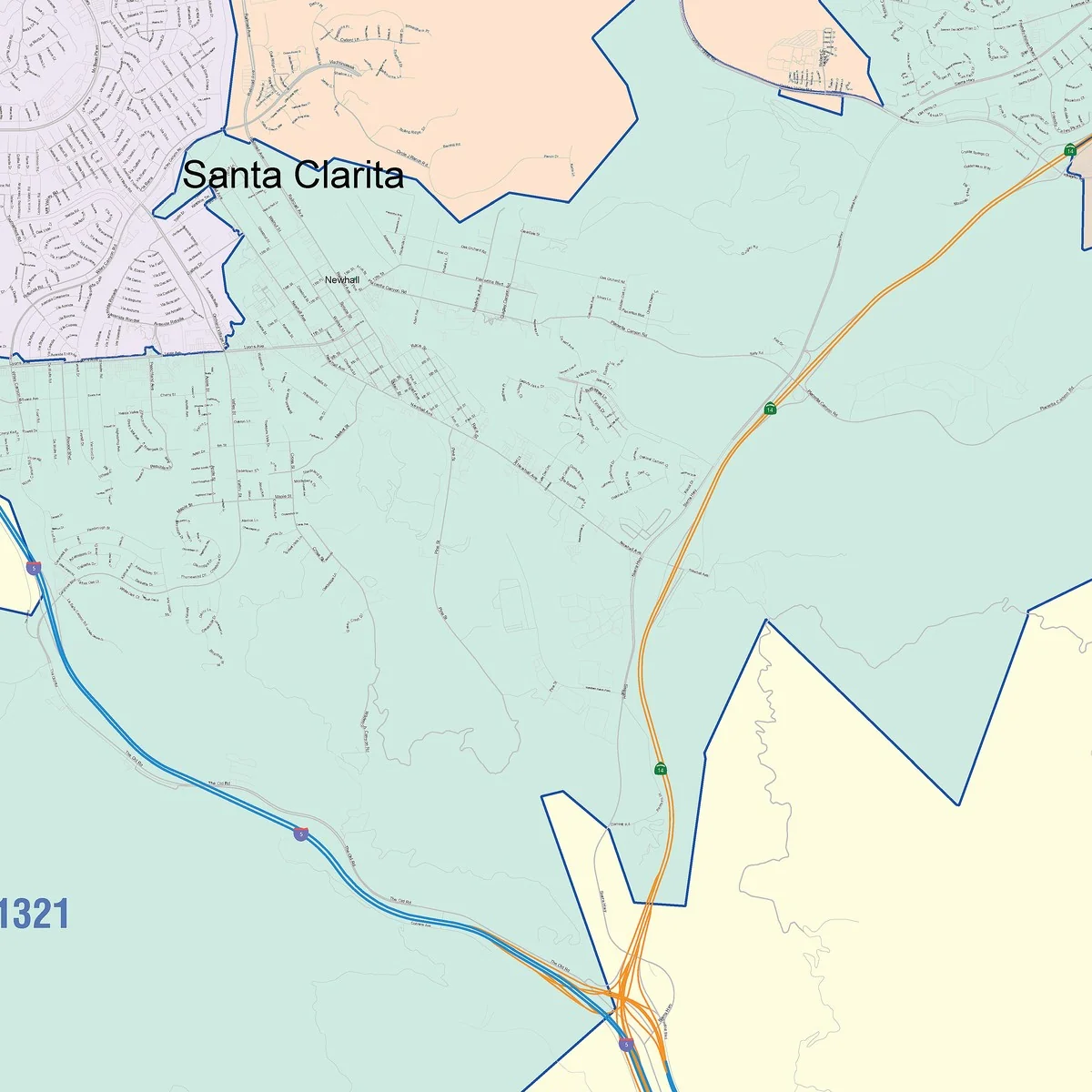 Color Cast Zip Code Style Wall Map of Santa Clarita, CA - Image 5