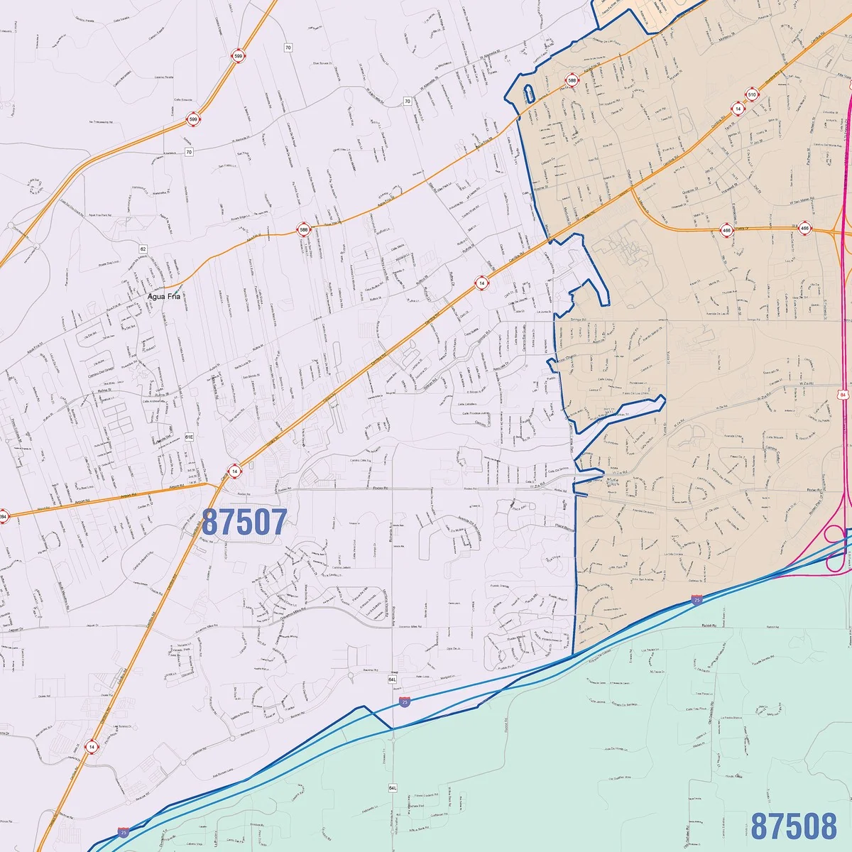 Color Cast Zip Code Style Wall Map of Santa Fe, NM - Image 5