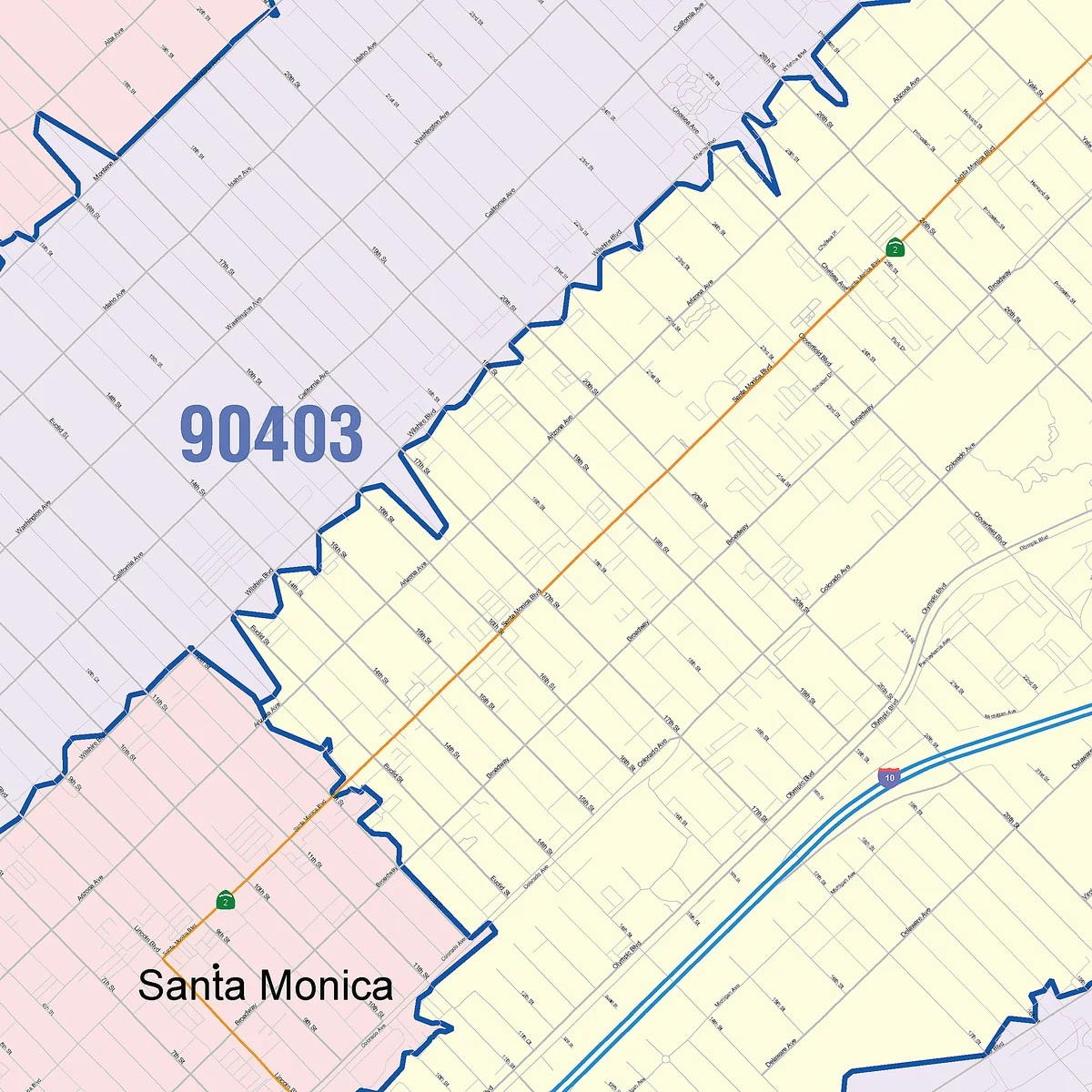Color Cast Zip Code Style Wall Map of Santa Monica, CA - Image 2