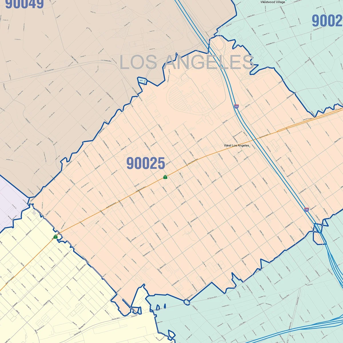 Color Cast Zip Code Style Wall Map of Santa Monica, CA - Image 4