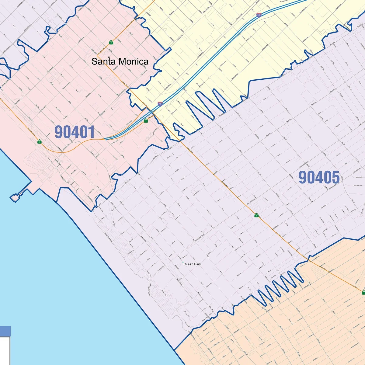 Color Cast Zip Code Style Wall Map of Santa Monica, CA - Image 5