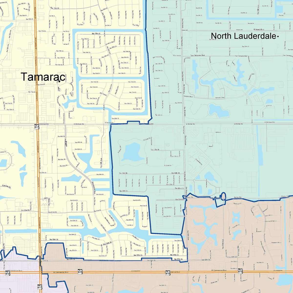 Color Cast Zip Code Style Wall Map of Tamarac, FL - Image 2