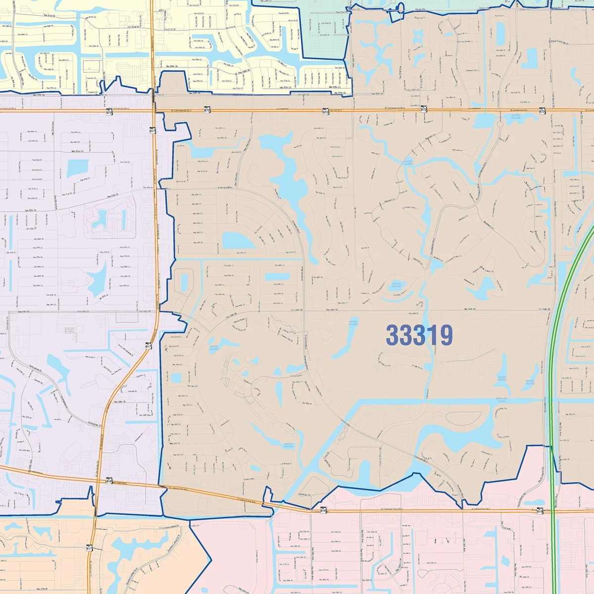 Color Cast Zip Code Style Wall Map of Tamarac, FL - Image 5